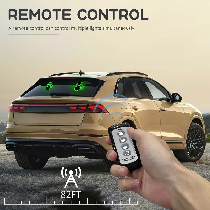 ISUNMEA 2025 New Car Decorative Lights, Rechargeable Led Gesture Light for SUVs, Trucks, Car Finger Lights with Remote, Funny Led Window Sign Light for Car Accessories (Green) - Image 3